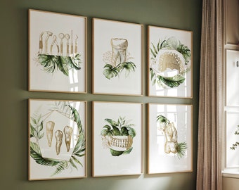 Dental Wall Decor, Dentist Clinic Art, Orthodontics Surgeon Office, Boho Anatomy Teeth Posters, Medical Set of 6 Printable