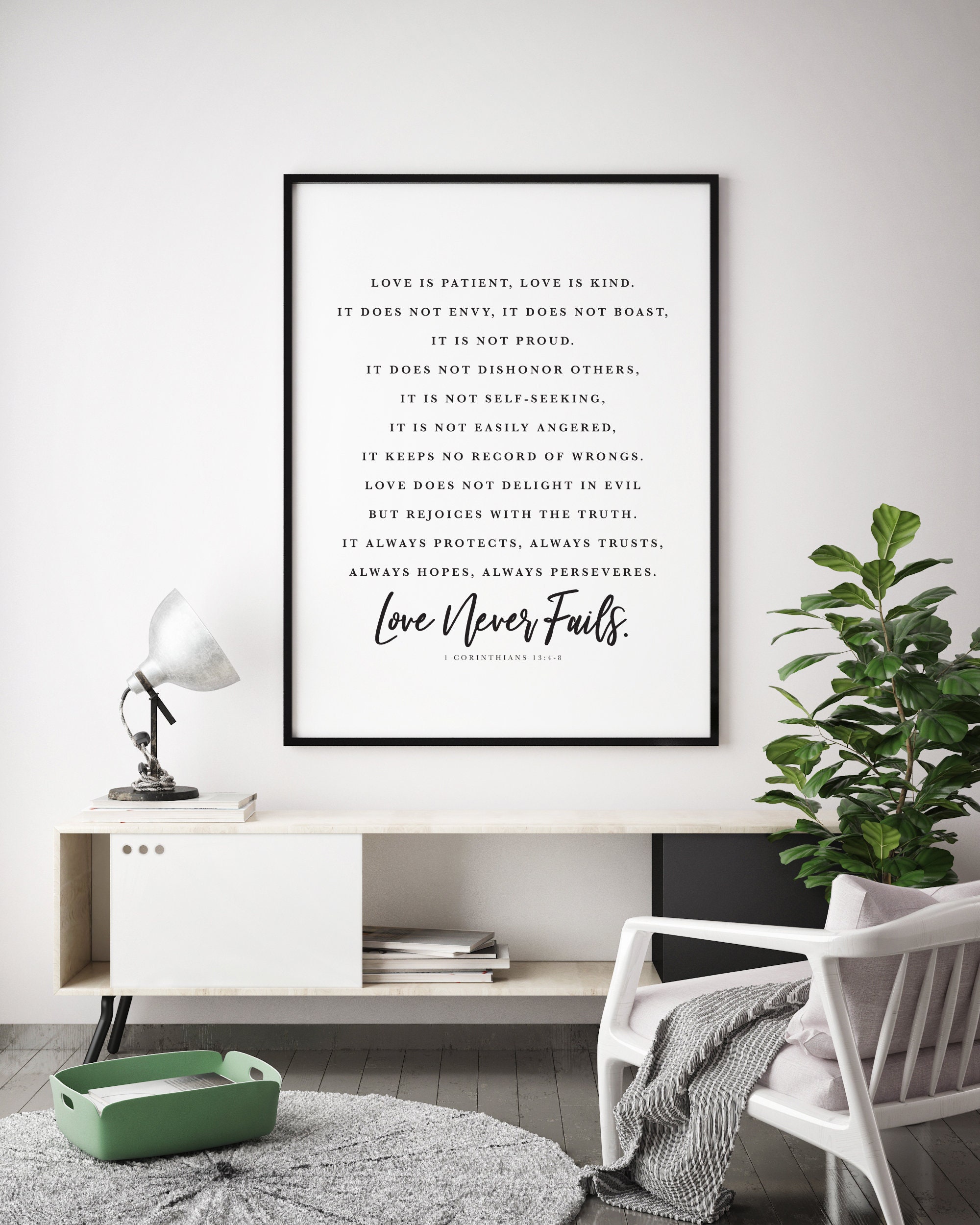 Religious Anniversary or Wedding Gift 1 Corinthians 13 Bible Verse Wall Art Love is Patient Scripture Print for Christian Decor.