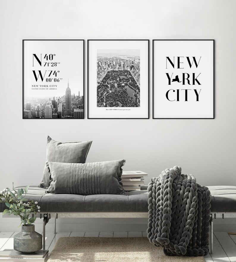 NYC Gallery Wall Art Set Black and White Monochrome Decor Etsy