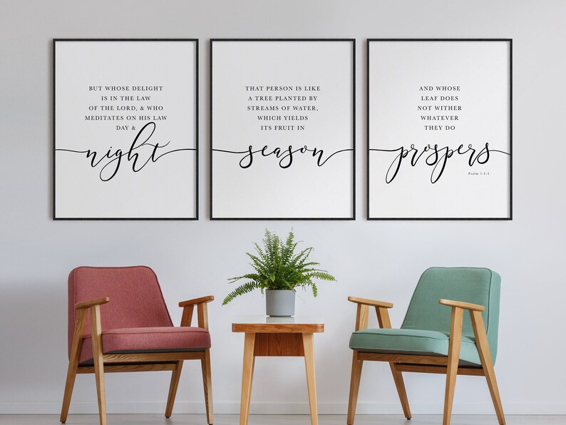 Set of 3 Prints Bible Verse Wall Art of Psalm 1:2-3 NIV | Etsy