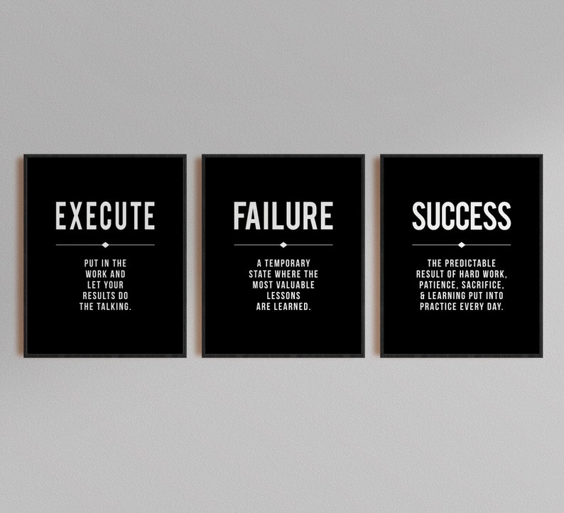 Success Quote Office Wall Art Black Large Poster Positive Etsy
