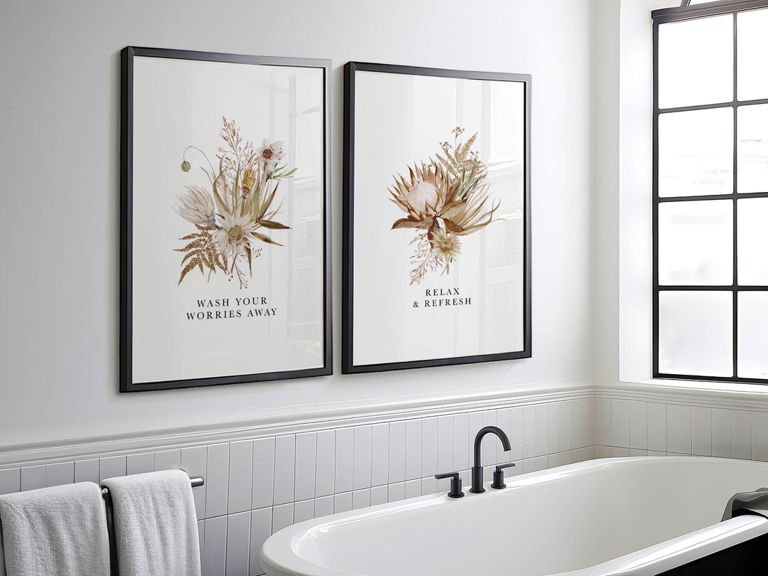 Boho Bathroom Decor Wildflower Wall Art Beige Neutral Laundry Sign ...