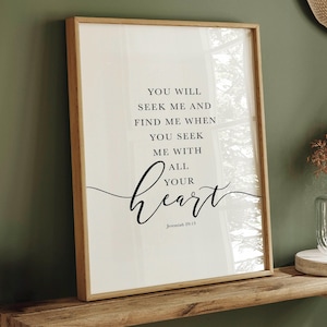 Jeremiah 29:13 NIV Bible Verse Wall Art, Farmhouse Christian Decor, Scripture Seek Print, Search Heart Quote, Printable Artwork