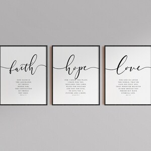 Faith Hope Love Bible Verse Wall Art Set of 3 Prints ESV | Etsy UK