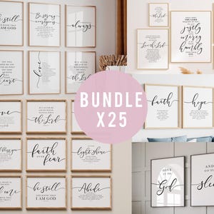 Christian gallery wall art 25, Mega bundle subtle scripture print, bible verse popular printables, Jesus art, faith hope love church decor