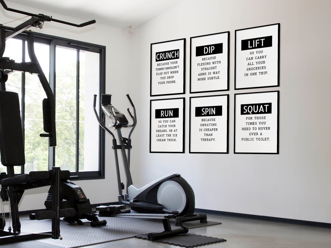 Home Gym Decor Exercise Wall Art 12 Funny Workout Motivation Etsy