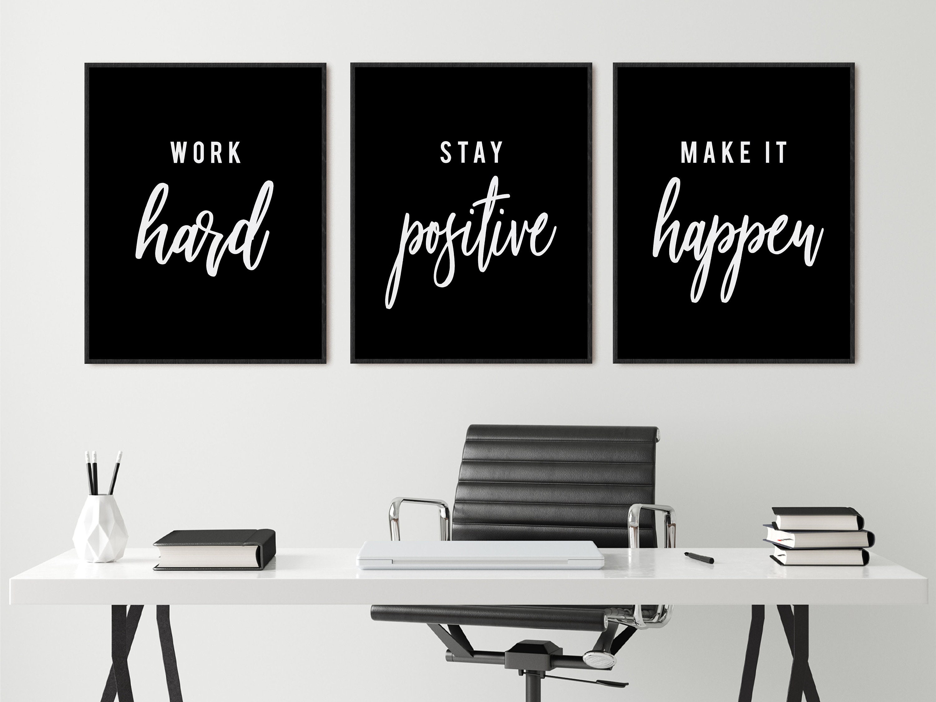 Black Office Decor Motivational Quote Work Hard Stay