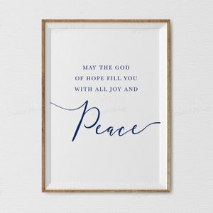 Bible Verse Wall Art, Navy Blue Christian Home Decor, Romans 15 13 ...