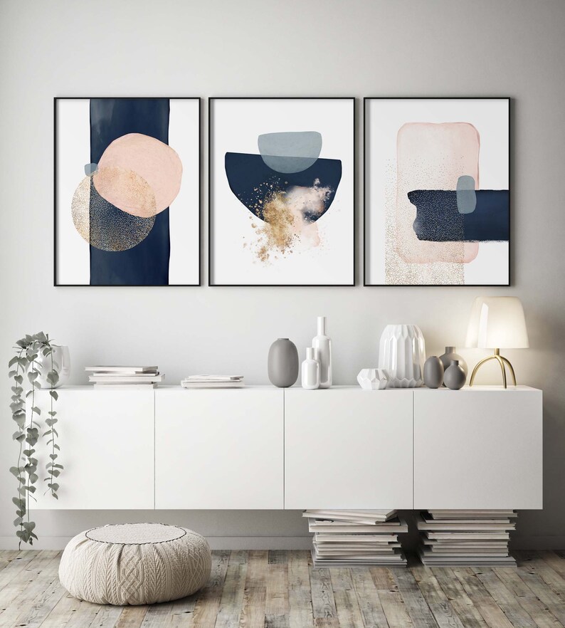 Abstract Office Wall Art Set of 3 Prints Modern Office Decor Etsy