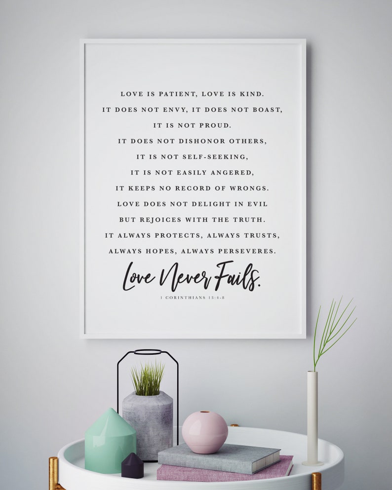 Love is Patient Religious Wedding Gift Scripture Print for Christian Decor Corinthians 13 NIV Quote Bible Verse Wall Art