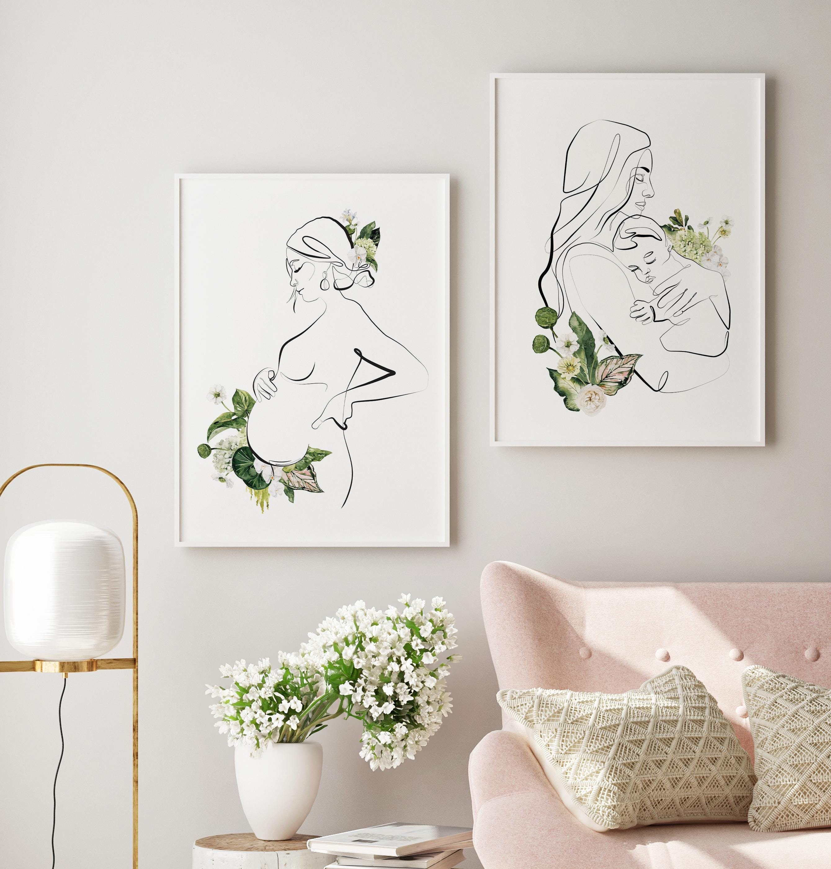 Anatomy pregnant art family gynecologist gift obstetrician drawing woman line midwife graduation doula baby shower decor wall printable