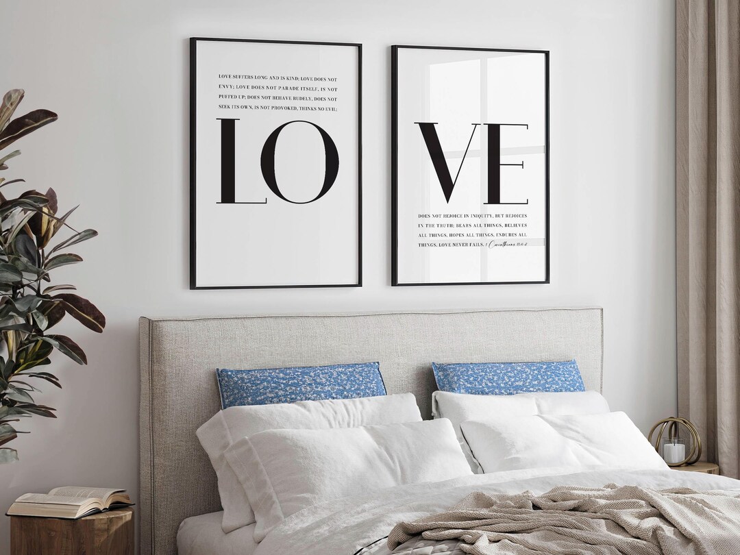 Corinthians Love Wall Art, NKJV Bible Verse Bedroom Print Set, Modern ...