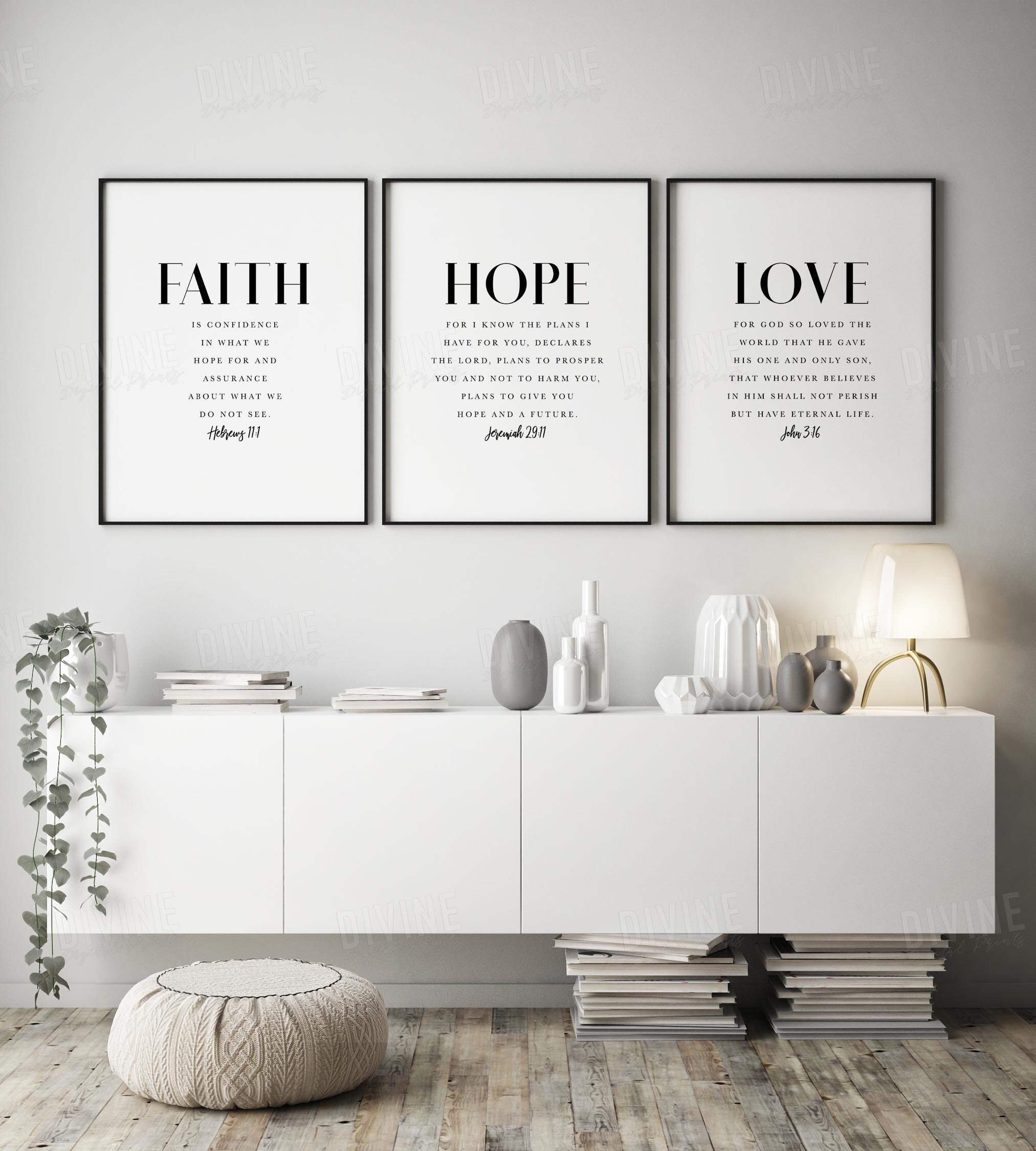 Modern Faith Hope Love Christian Decor 3 Piece Bible Verse - Etsy