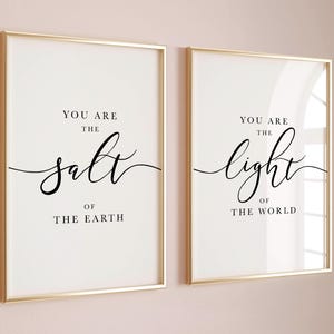 Bible Verse Wall Art Matthew 5 You are the Salt of the Earth, Light of the World, Scripture Christian Decor, Above Bed Prints
