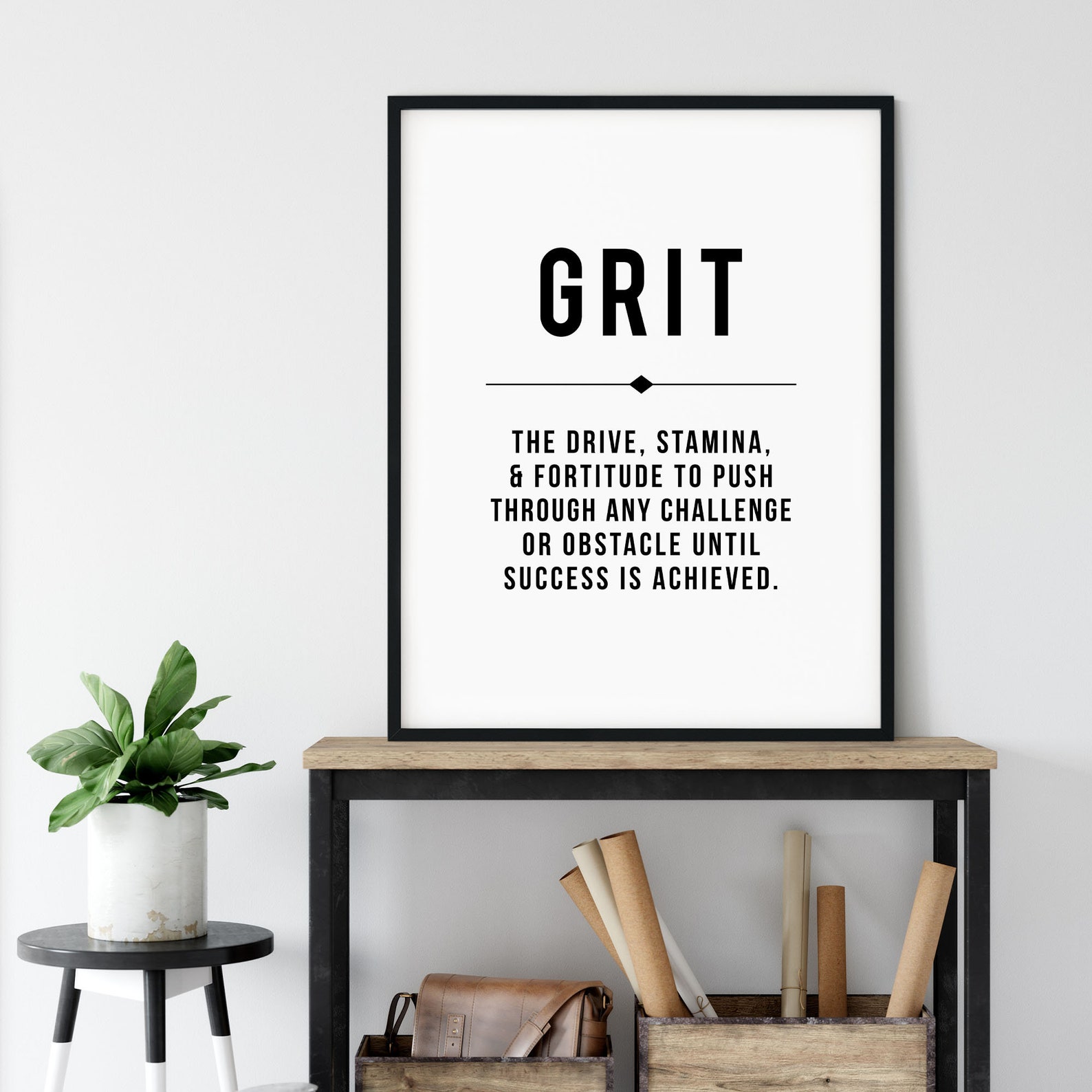 Grit Office Wall Art Minimalist Office Decor Motivational Etsy