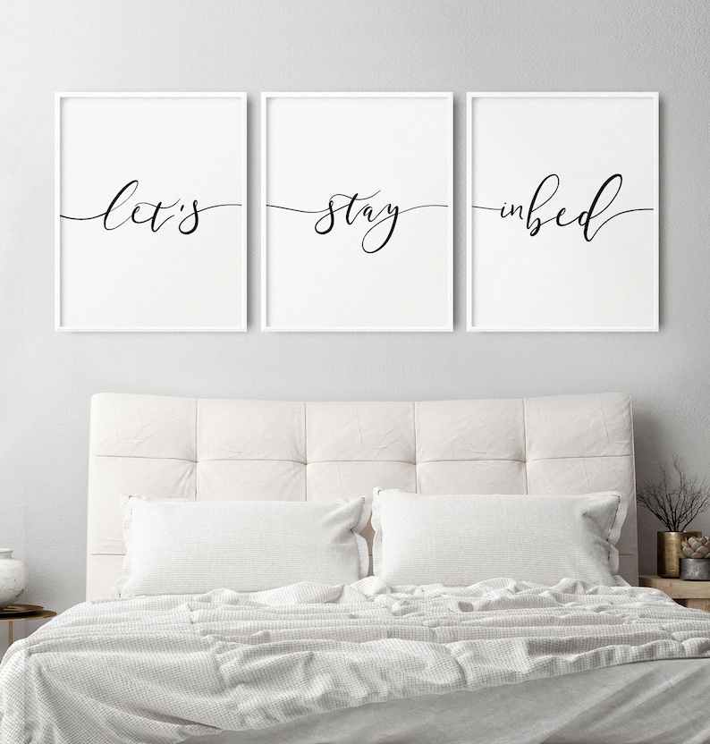 Lets Stay in Bed Bedroom Quote Print Set of 3 Above Bed Art Etsy