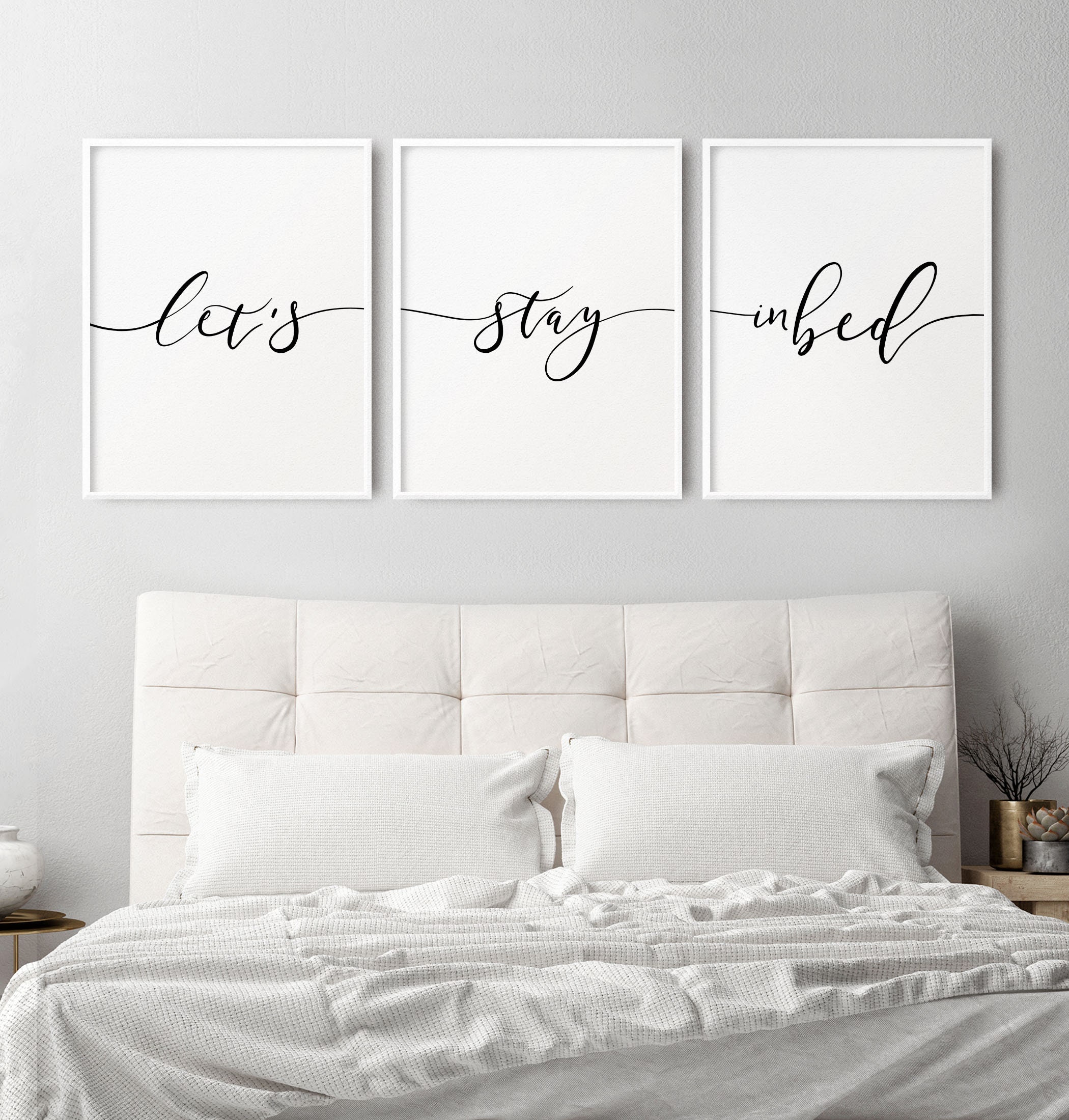 Lets Stay in Bed Bedroom Quote Print Set of 3 Above Bed Art Etsy