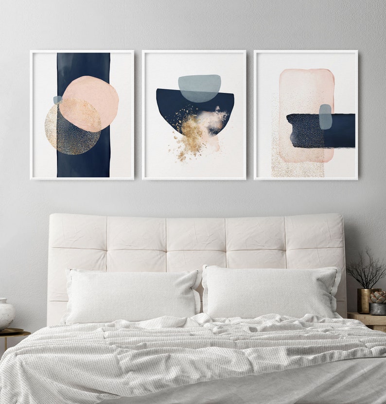 Abstract Blue Bedroom Wall Art for Above Bed Decor Modern Etsy