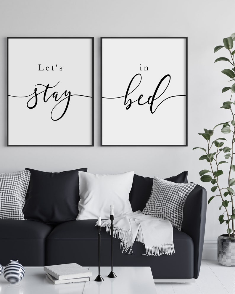 Lets Stay Bed Set of 2 Prints Above Bed Wall Art Bedroom Etsy