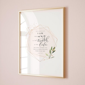Popular John 14 6 I AM Bible Verse Wall Art, Scripture for Bedroom, Pink Christian Decor, Way Truth Life Quote