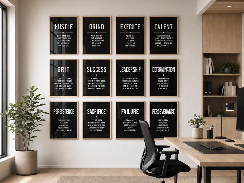 Decoración minimalista para la pared de la oficina: Láminas con frases motivacionales (Juego de 12) (Descarga digital) imagen 1