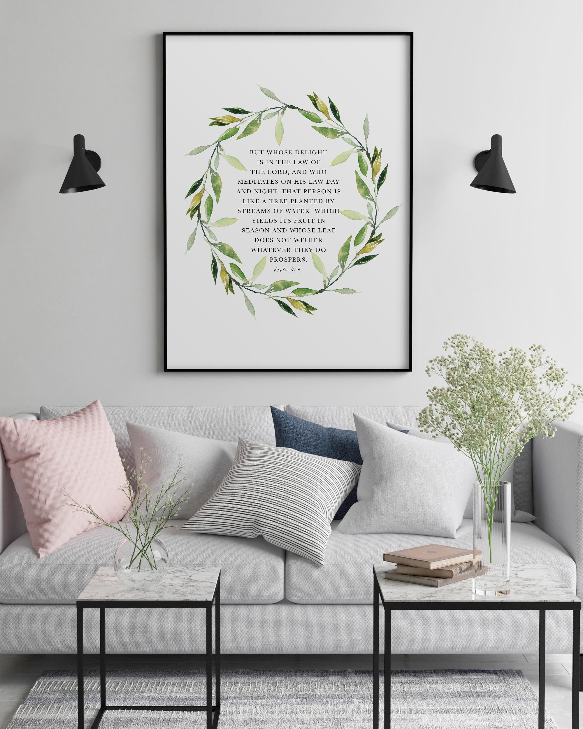Illustrated Olive Wreath Faith Print Psalm 1:2-3 NIV Popular | Etsy