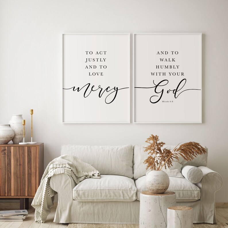 Bible Verse Wall Art of Micah 6 8 Set of 2 Scripture Prints Etsy