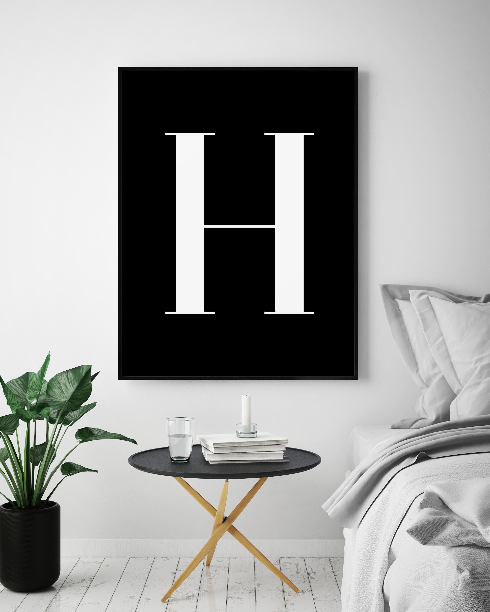 Nursery Letter Print Black H Wall Decor Letter H Wall Art Etsy