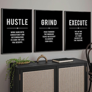 Motivational wall decor office wall art 3 piece hustle poster 3 piece hard work from home office decor inspirational printable art