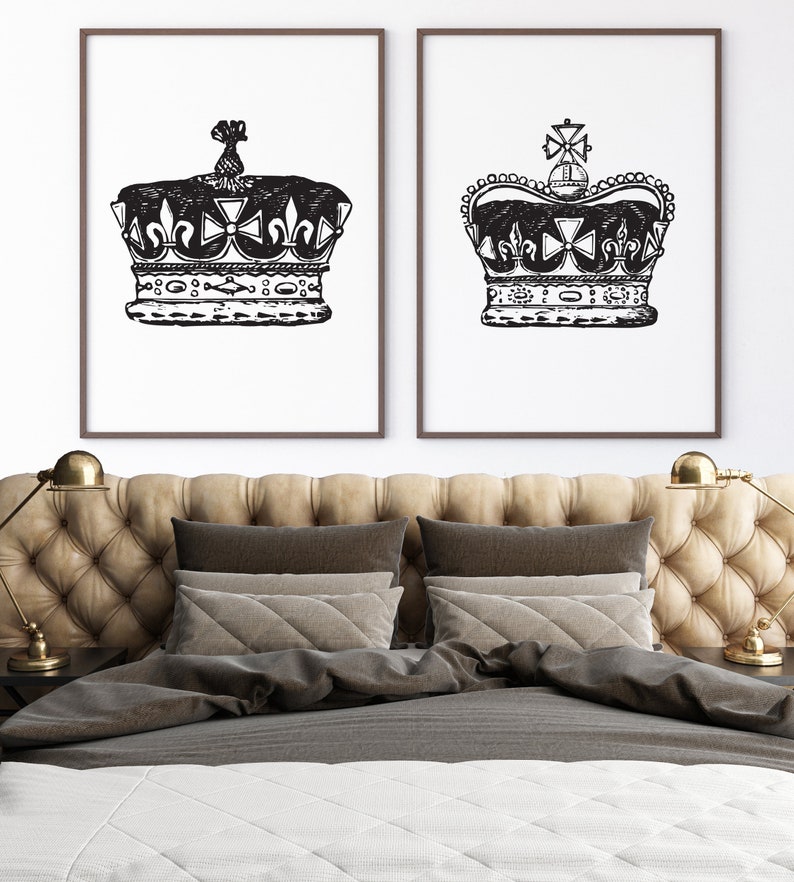 King and Queen Above Bed Wall Decor Royal Crown His and Hers Etsy