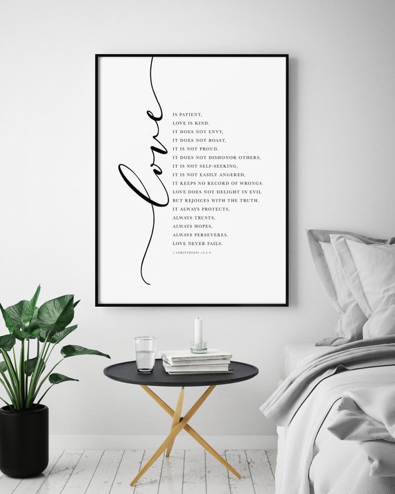 Religious Anniversary or Wedding Gift 1 Corinthians 13 Bible Verse Wall Art Love is Patient Scripture Print for Christian Decor.