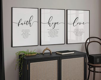 Faith Hope Love Bible Verse Print Set: Christian Home Decor (Digital Download)