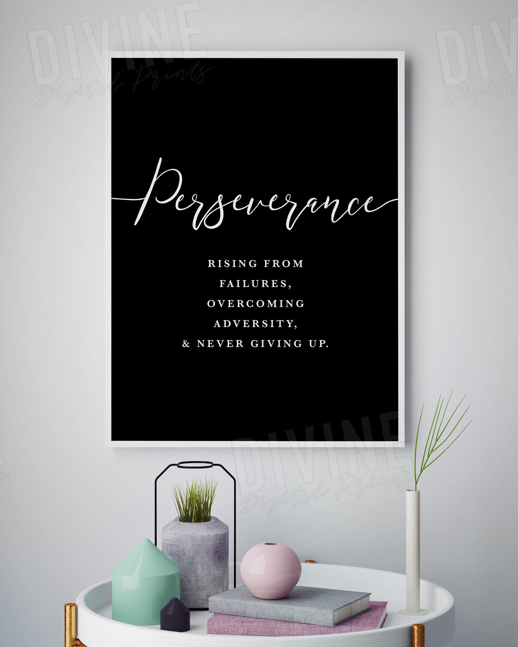 Perseverance Quote Print Black Office Wall Art Motivational | Etsy
