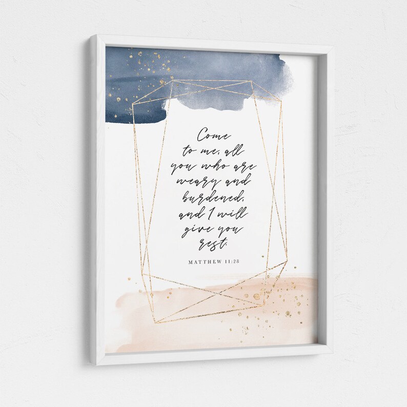 Matthew 1128 NIV Navy Blue Bedroom Christian Decor Scripture Etsy