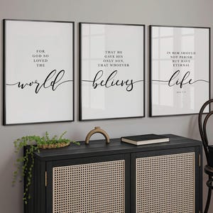 John 3:16 Christian Wall Art, For God So Loved The World, Set of 3 Printable Bible Verse Quotes For Your Christian Home Decor