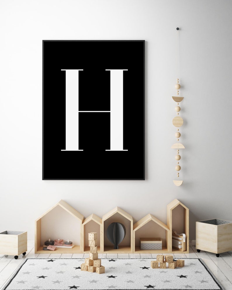Nursery Letter Print Black H Wall Decor Letter H Wall Art Etsy
