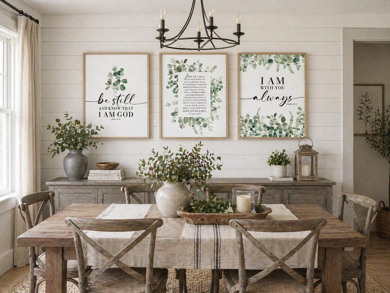 Eucalyptus Bible Verse Wall Art: Christian Farmhouse Decor (set of 3 ...