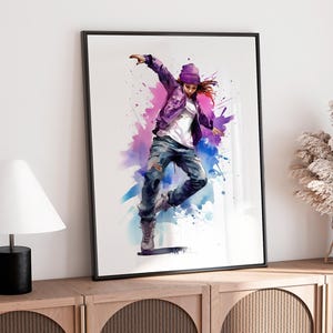 Dance Hip Hop wall art, teen girl bedroom decor, contemporary dancing poster, gift for teenager dancer, watercolor dorm room decoration