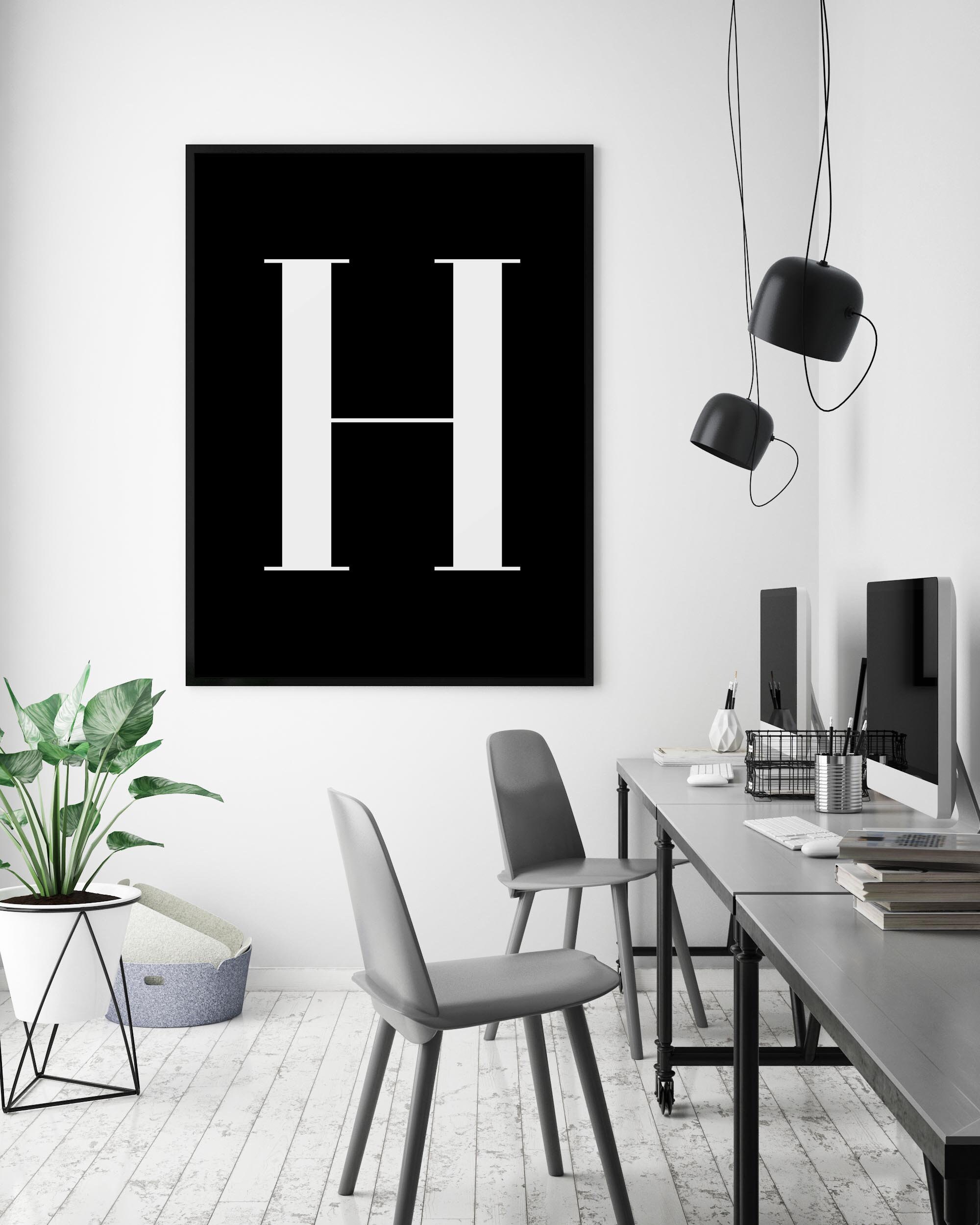 Nursery Letter Print Black H Wall Decor Letter H Wall Art Etsy