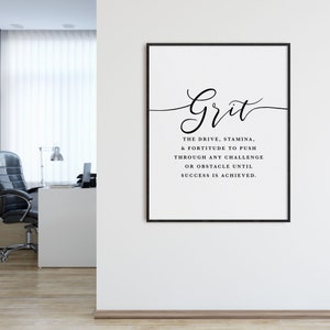 Grit Definition Office Wall Art, Print, Girl Boss Office Decor, Motivational Print, Inspirational Quote, Entrepreneur Gift, Large Poster image 2