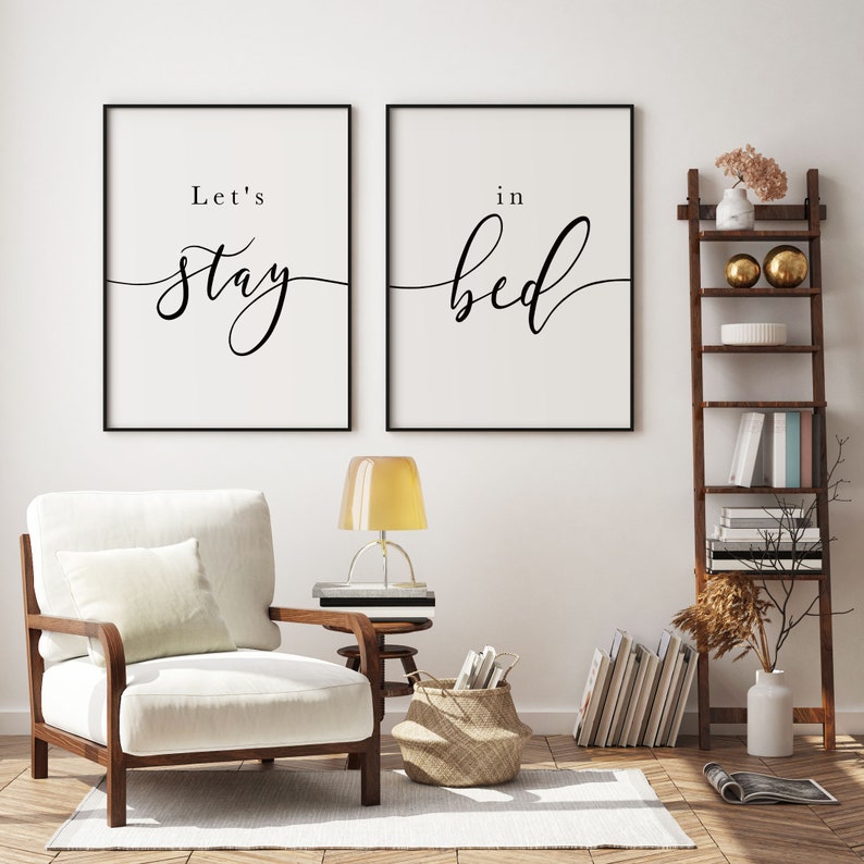 Lets Stay Bed Set of 2 Prints Above Bed Wall Art Bedroom Etsy