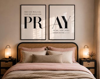 Jeremiah 29 12 Prayer room decor, bible verse wall art, Pray biblical quote, scripture church print, believer print set of 2