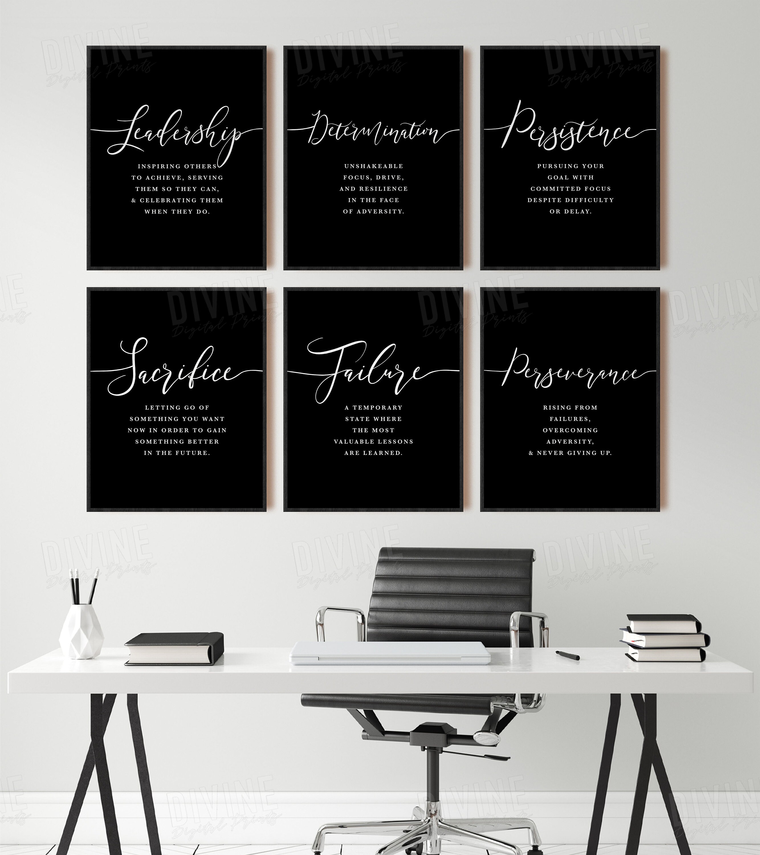 Black Inspirational Wall Art Minimalist Print Set of 12 Etsy