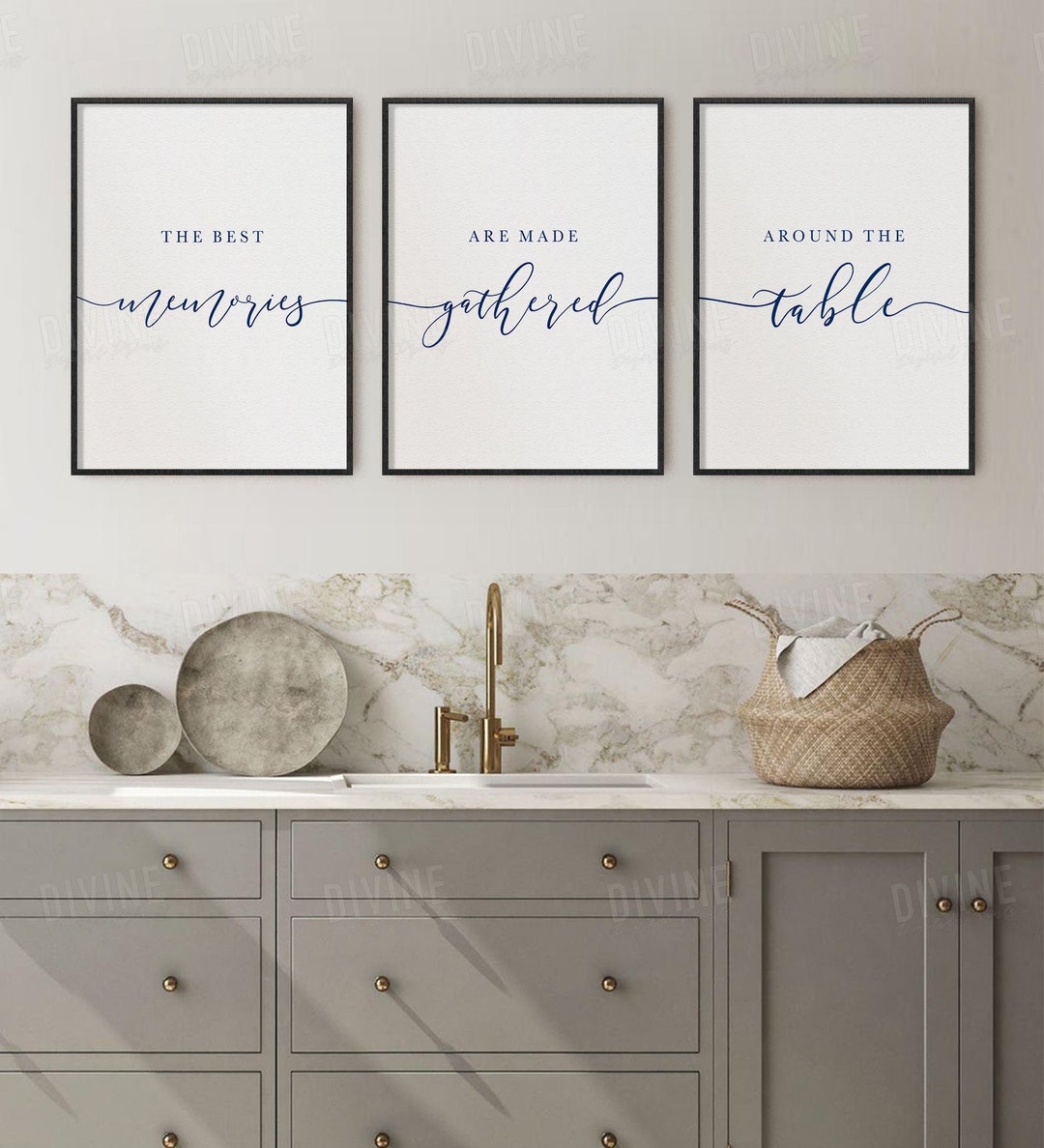 Kitchen and Dining Wall Art, Navy Blue Decor, the Best Memories Are
