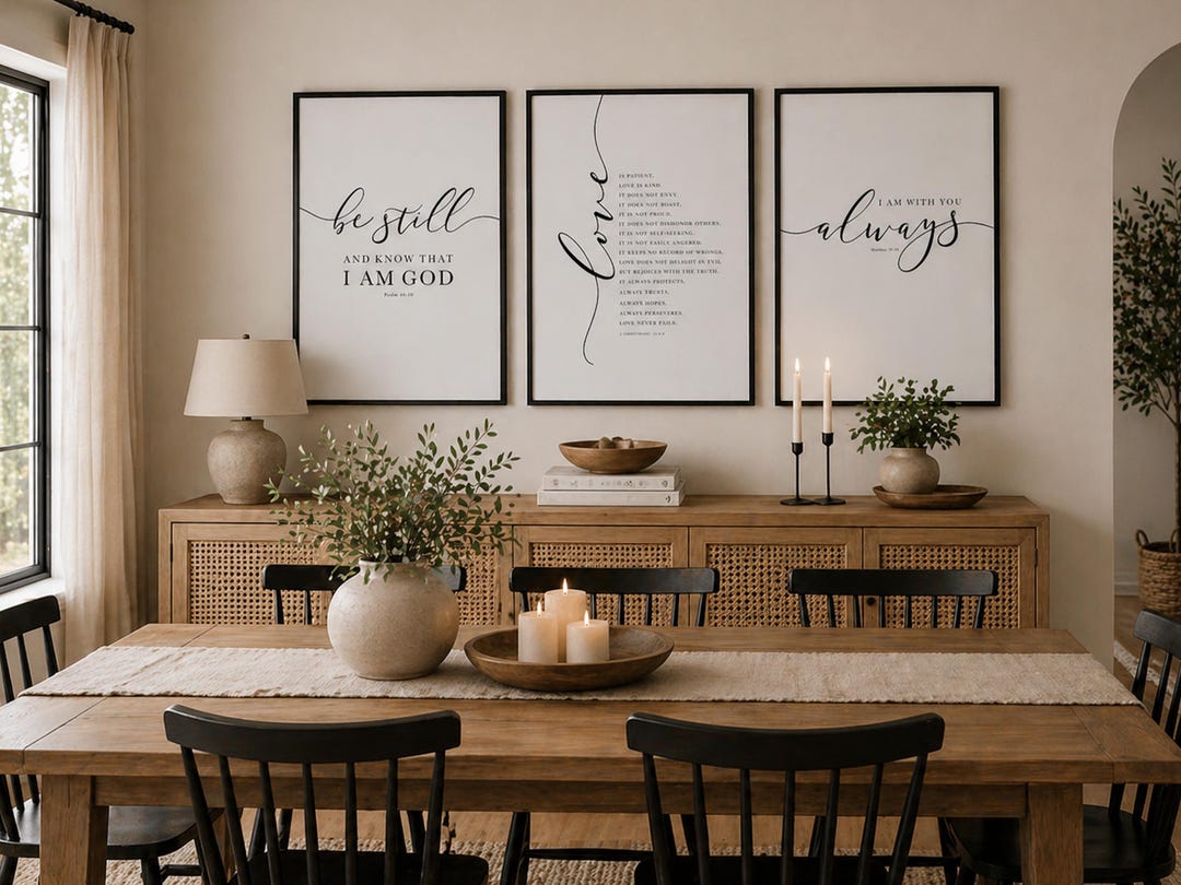 Farmhouse Christian Wall Art Set of 3 Prints: Bible Verse Scripture ...