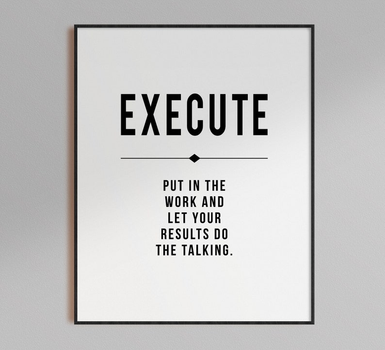Execute Office Wall Art Word Definition Inspirational Quote Etsy