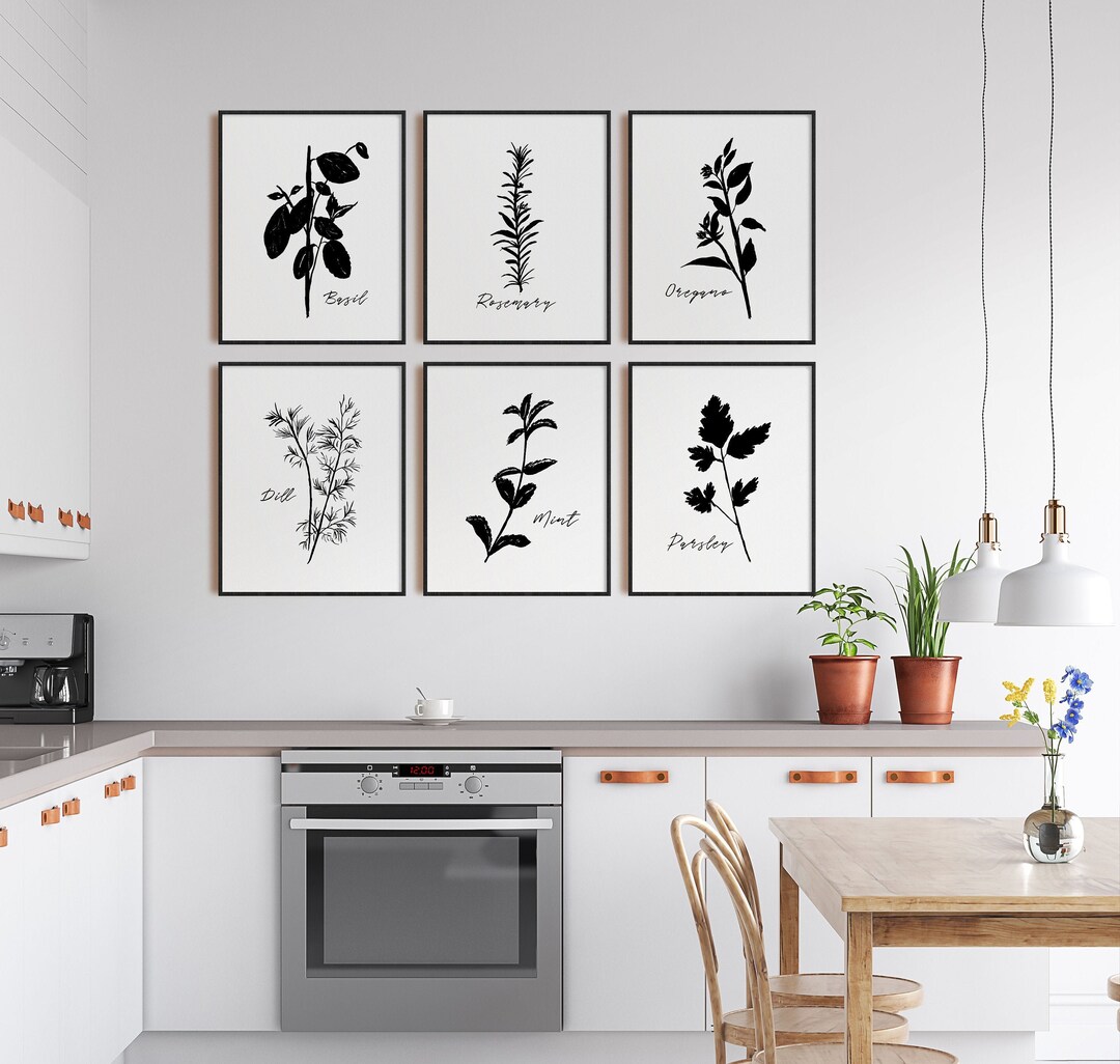 Kitchen Herb Prints, Diy Farmhouse Decor, Modern Dinning Art, Gallery ...