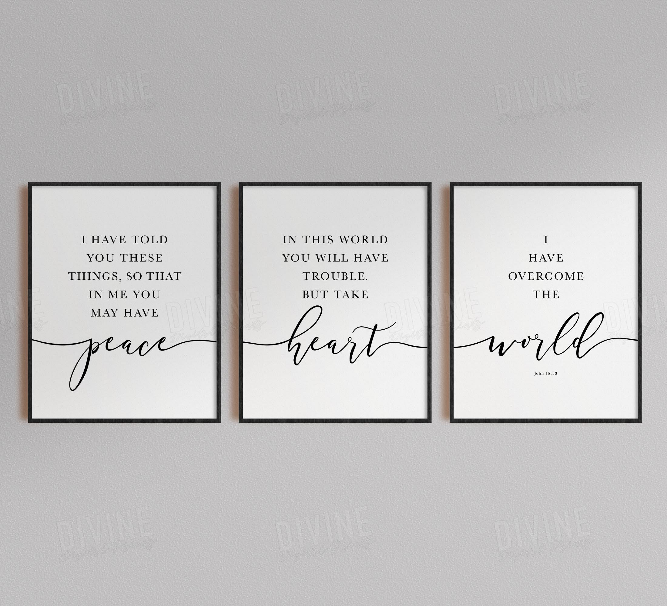 Scripture Print Set of 3 Christian Artwork John 16 33 Bible - Etsy