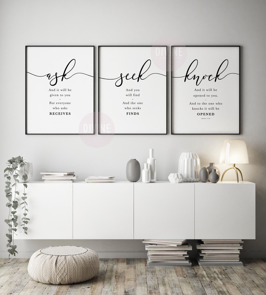 Scripture Matthew 7 ESV Bible Verse Wall Art. Bible Quote Set of 3