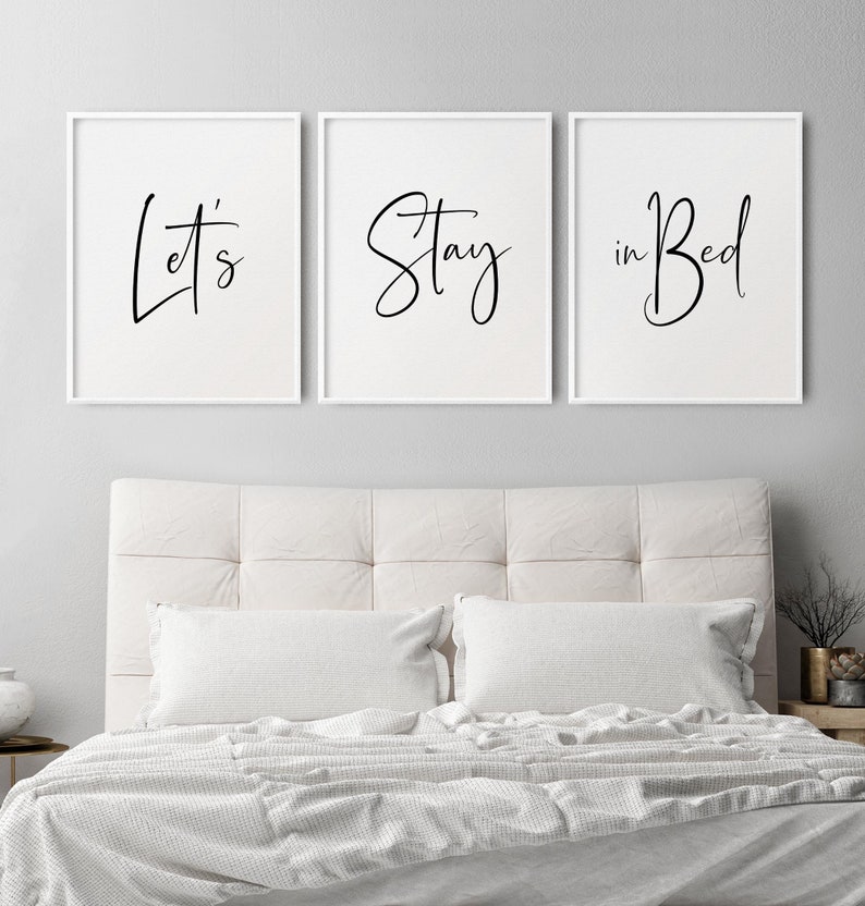 Lets Stay in Bed Above Bedroom Quote Print Set of 3 Etsy